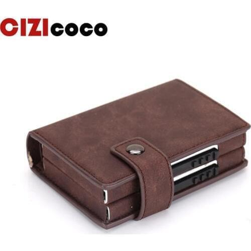 Double Box Rfid Credit Card Holder Case Aluminum Business id Cards Wallet Fashion Card Holder Metal Leather visit Pocket