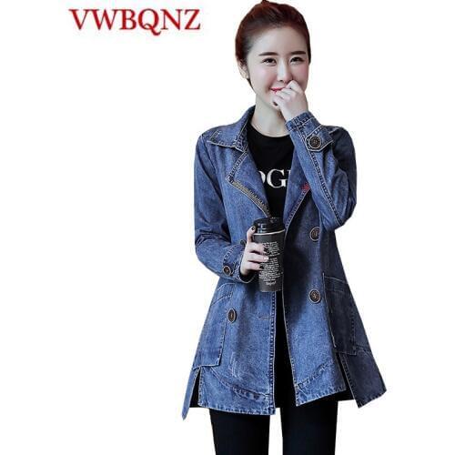 Medium long Jeans Jacket Women Outerwear Korean loose Vintage Pocket Female Denim jacket Casual Windbreaker Coats Plus size 3XL
