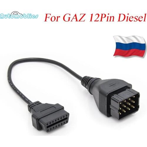 For Gaz 12pin Adapter to 16pin OBD/OBD2 Connector Car diagnostic-tool cable For 12 pin Vehicles Russia car cable adapter 2019