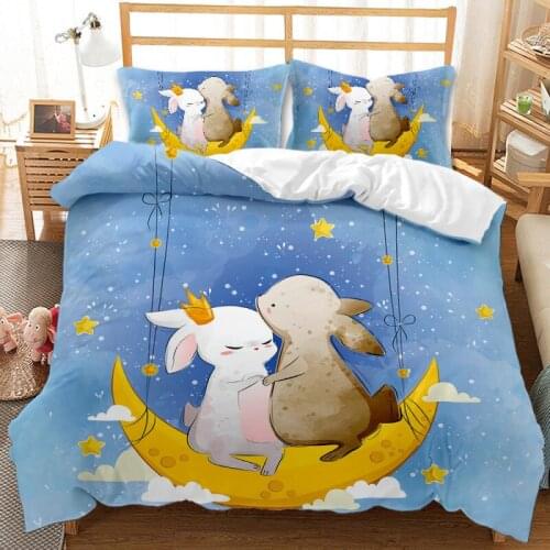 Night Sky Bedding Set, King-size Duvet Cover, Star and Moon Set, Bunny 3D Printing Double Bed, 200x200cm Queen Duvet Cover