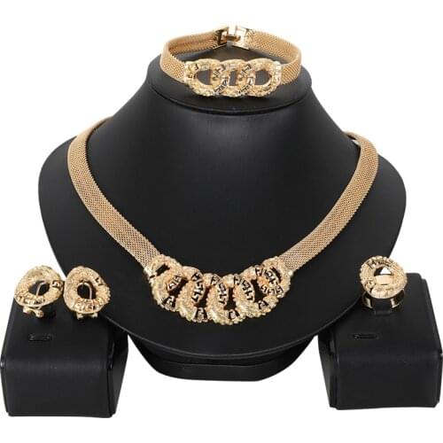 New Gold dubai Jewelry Sets Nigerian Women Wedding Fashion Necklace Earrings Bracelet Jewelry Set Costume Accessories