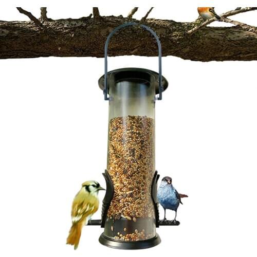 Pet Bird Feeder Hanging Wall/ Tree Branch Bird Feeder with Myna Sparrow Stick Perches Stand Bean Jar Seeds Storage Distributor