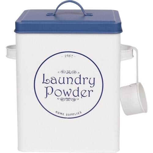 Laundry Detergent Powder Storage Tin Box, Farmhouse Laundry Room Decor, Cream Christmas Home