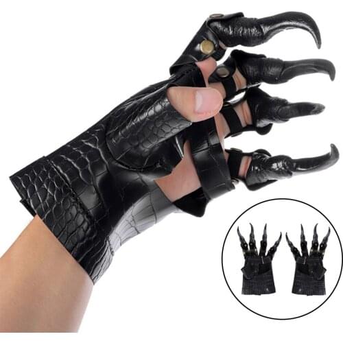 Leather Halloween Dragon Claw Gloves Cool Elastic Mittens Unisex Costume Horrific Prank Dragon Wolf Cat Dress UP Accessories