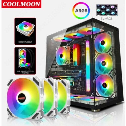 COOLMOON 120mm 12V 4Pin PWM 5V 3Pin ARGB PC Case Fan Quiet Cooling Fan for CPU Cooler Computer Chassis Water Cooling
