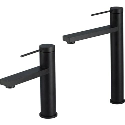 Matt Black Brass Bathroom Basin Faucet Cold And Hot Water Mixer Tap Faucets Deck Mounted