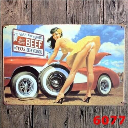 Metal Tin Sign Art Texas Beef Council Sexy Women Restaurant Roadhouse Bar 20x30CM