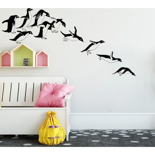 Cute Penguins Vinyl Wall Sticker Funny Kids Room Decoration Penguin Decal Removable Home Decor Creative Mural Diving Dive O208