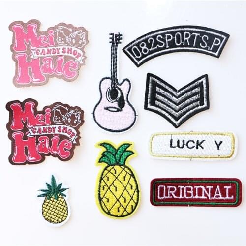 Cartoon Decorative Pineapple, guitar icon Embroidered Applique Patches For DIY Iron on Badges Stickers on backpack,the clothes