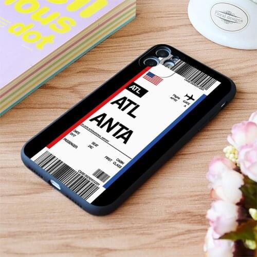 For Iphone Atlanta Boarding Pass Flight Ticket Print Soft Matt Apple iPhone Case 6 7 8 11 12 Plus Pro X XR XS MAX SE