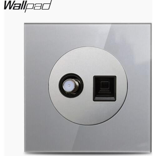 Wallpad L6 Grey Glass Satellite TV FM Antenna & Internet Computer Data RJ45 CAT6 Jack Wall Socket Wiring Outlet