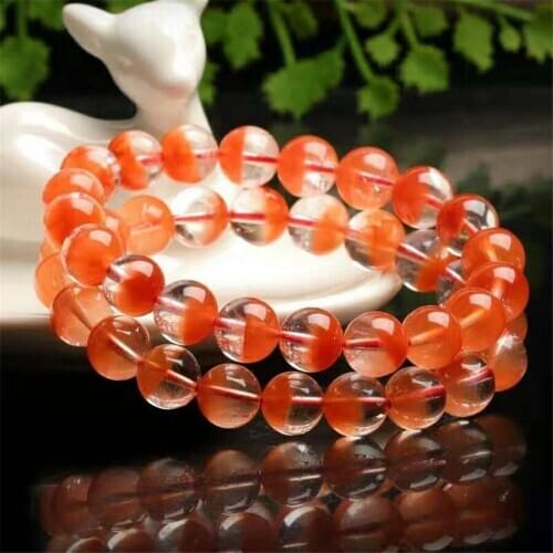 Natural Red Rabbit Rutilated Quartz Crystal Round Bead Bracelets For Women Lady 11mm AAA