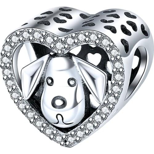 New 100% Real 92 5 StrollGirl Cute Dog Charms Heart Beads with Stone Fit 3mm Bracelet for Women fashion Jewelry gifts