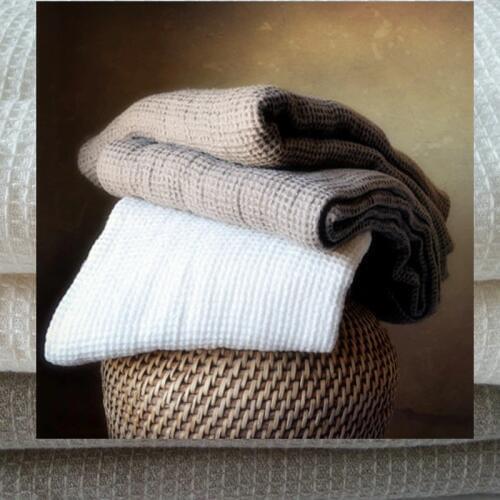 WOWLINEN Honeycomb and HerringboneJacquard French Linen Blanket Throws