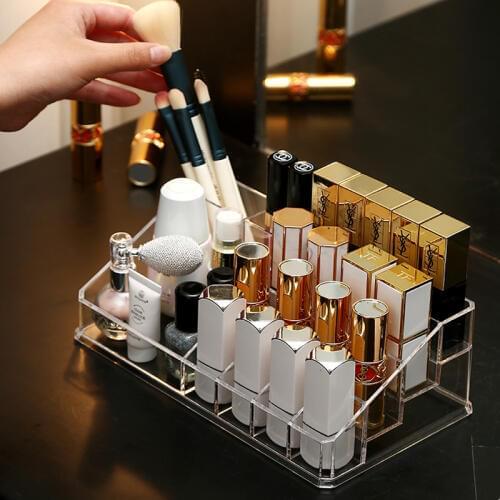 16 Grid Cosmetic Storage Box Lipstick Organizer Makeup Brush Eyebrow Pencil Display Stand Acrylic Plastic Box Desktop Finishing