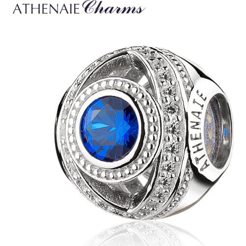 ATHENAIE 925 Sterling Silver Watchful Eye Blue Clear CZ Bead Charms Fit European Women Bracelets Christmas Gift Jewelry