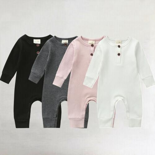 Pudcoco Spring Autumn Newborn Baby Clothes Infant Boy Girl Cotton Solid Romper Knitted Ribbed Jumpsuit Warm Outfit for 0-18Onths