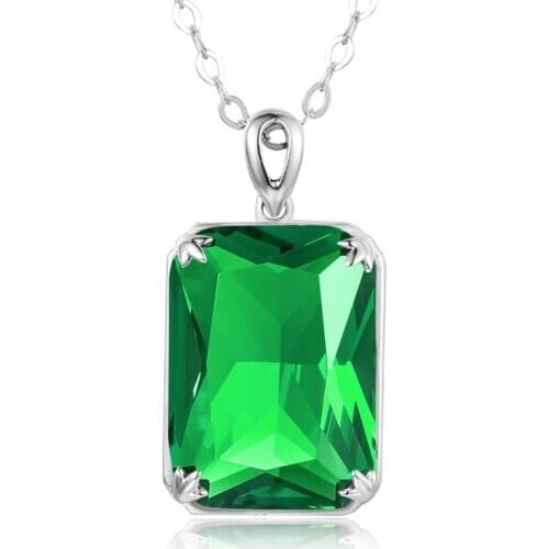 Real 925 Sterling Silver Pendant Neckelace For Women Emerald Pendants Jewellery Gemstone Rectangle Necklaces Trendy Fine Jewelry