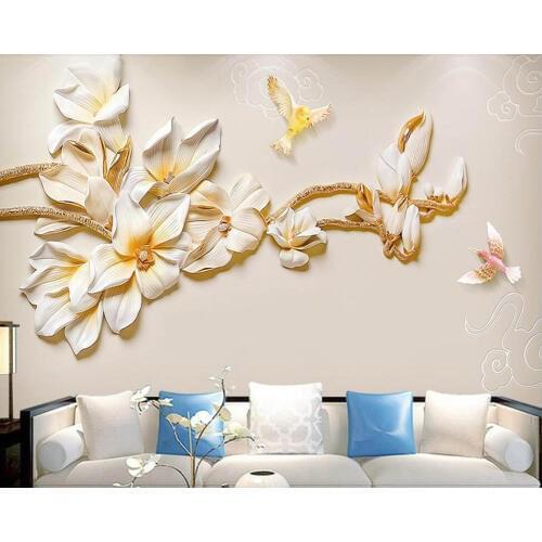Papel de parede Jewelry embossed Chinese style magnolia 3d wallpaper mural for living room sofa TV wall bedroom kitchen cafe