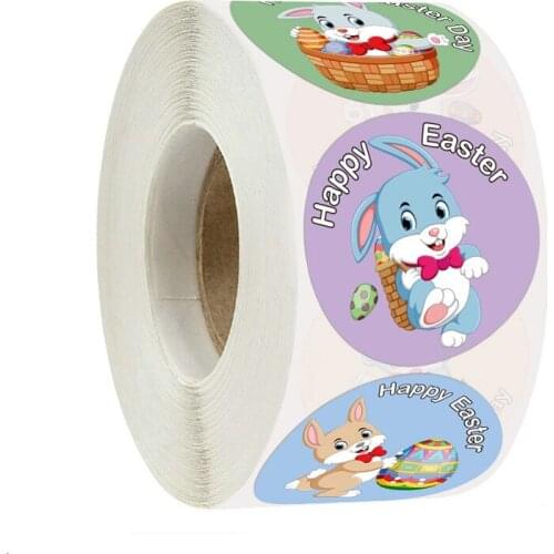 Novel 6 Cute Designs Cartoon Rabbit Happy Easter Sticker 1.5''/38mm Thank You Labels for Holiday Gift Business Envelope Decor