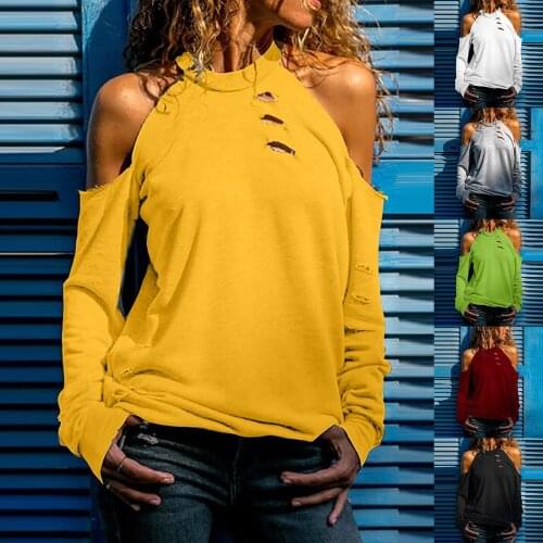 Off Shoulder Shirts Elegant Fashion Blouse Women Women Long Sleeve Solid Color Shirts Blouse Hole Tops Blouse Blouses Blusas