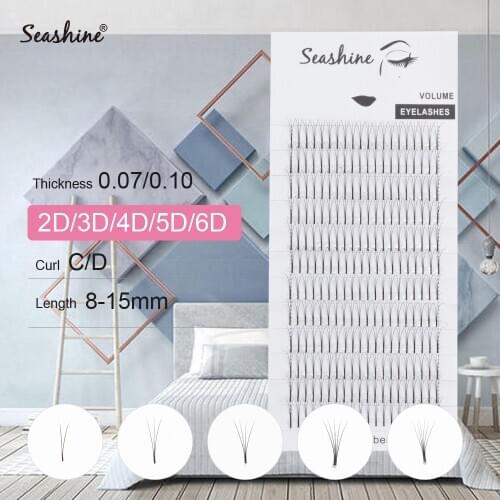 Seashine 2D-6D Long Stem Premade Fans Lashes Extension Premade Volume Eyelash Fans Individual Lash Eyelashes Extension