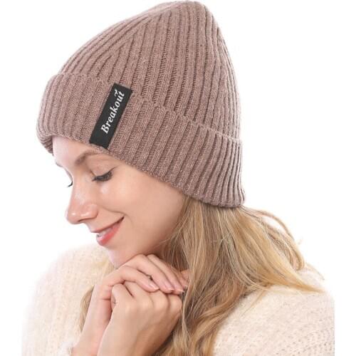 Mens and womens autumn and winter New fleece-lined straight striped curling label letter Breakout knitted wool warm wool hat