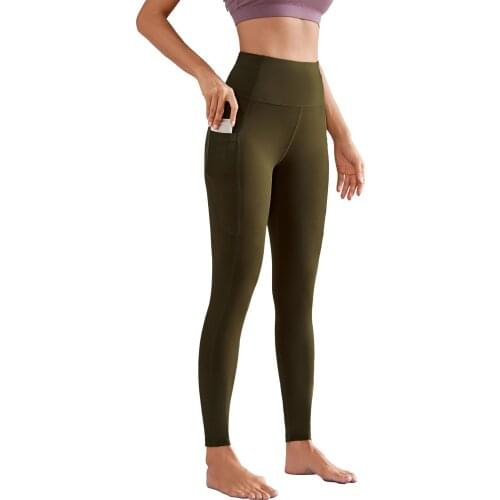 Yoga Pants High Waist Green Sport Leggings Elasticated Fitness Tights with 5 Pockets Running Gym Clothes For Women