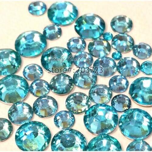 400 pcs 2mm - 6mm Mix Size Lake Blue Resin Acrylic Round Rhinestone Flatback Crystal Rhinestones Nail Art Decoration N08