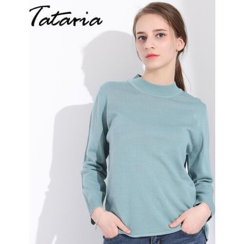 Tataria New Fashion Women Sweaters And Pullovers Female Solid Long Sleeve Loose Sweater Women Pullover Knitted Jumper Pull Femme