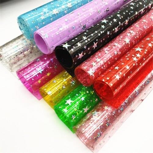 0.5MM thick A4 20*33CM star waterproof transparent hologram synthetic leather fabric for DIY accessories 284