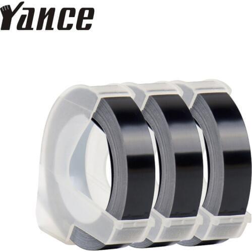Yance 3pcs black 9MM 6MM 12MM 3D Embossing Tape for Dymo Embossing Label Maker PVC label Dymo Tape for Motex E101