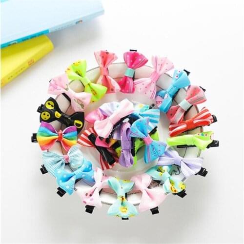 20PCS Mix Color Mini Bow Barrettes Sweet Girls Solid Dot Stripe Hair Clips Kids Hairpins Hair Accessories for Women Girls