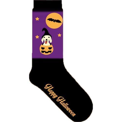 Labrador retriever women crew socks Happy Halloween socks cute socks with dog Labrador in witch hat