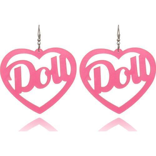 Fashion Cute Shining Big Heart DOLL Earrings for Women Girl Trendy High Quality 3 Colors Statement Acrylic Earrings Jewelry