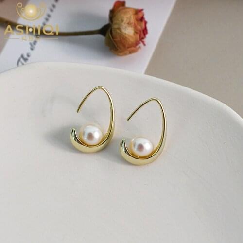 ASHIQI Natural freshwater perfect round pearl 925 sterling silver moon earrings jewelry new gifts for women 2021 NEW