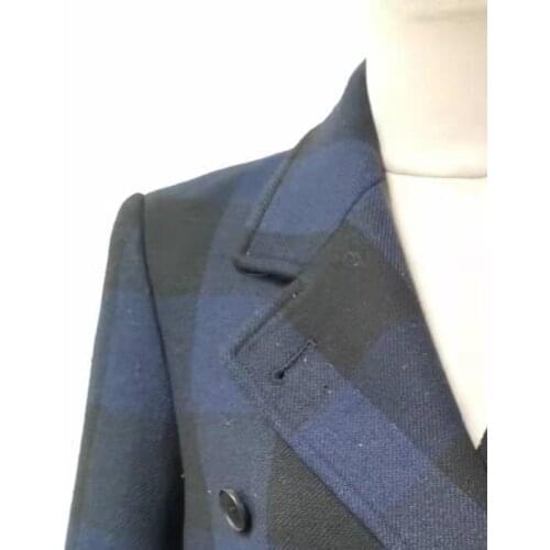 Womens Plaid Blazer Coat Notched Neck Double Breasted 2021 Long Sleeve Ladies Office Wear Straight Suit Jacket Tops