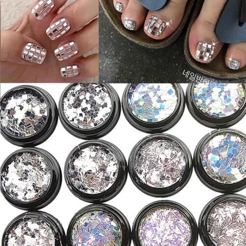 1*AB Silver Nail Art Glitter Sequins Irregular Paillette Flakes 3D Mixed Strip/Square/Rectangle Polish Holo Nail Charm Glitter