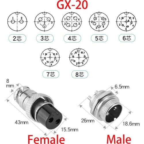 1pc GX12 GX16 GX20 2/3/4/5/6/7/8/9 Pin Female Wire Panel Circular Connector 12/16/20mm Connector Socket Plug