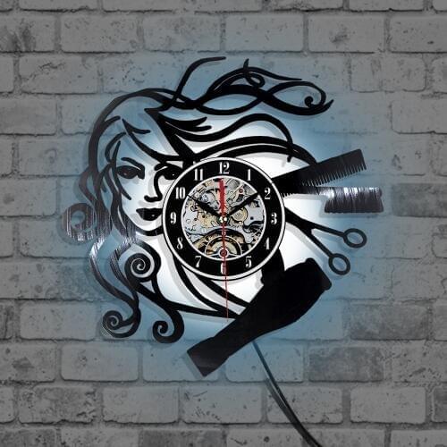 1PCS Barber Vinyl Record 3D Wall Clock Modern Design Wall Watch Barber Shop Hairdresser Wall Decor For Beauty Salon Dial Vision