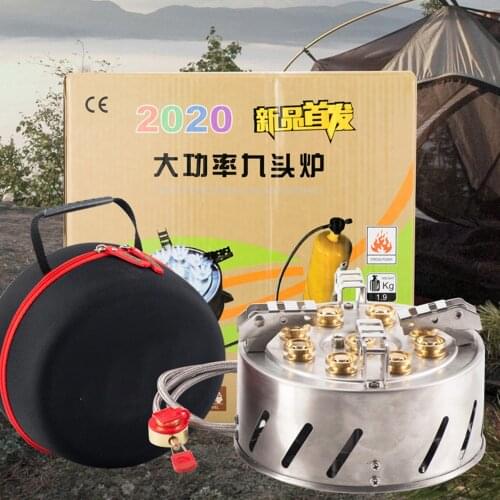 12800W 9-Head Camping Stove Self-Driving Tour Outdoor Stainless Steel Stove Portable 7 Hole 9 Hole Fire And Brimstone Stove