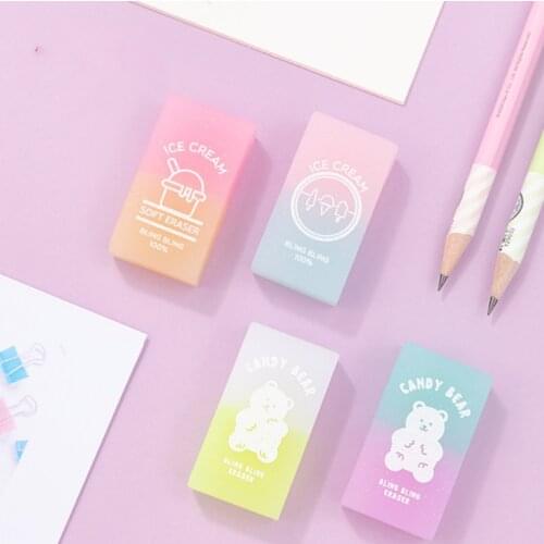 2PCS Cream Color Cute Bears Cartoon Eraser Kids Students Stationery Office Supplies School Drawing Sketch Writing Rubber Gifts