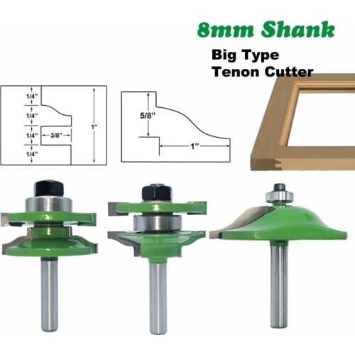 3pcs 8mm Shank Milling Cutter Big Cabinet Rail & Stile Tenon Router Bit Set Door Panel Raiser Ogee Wood tool