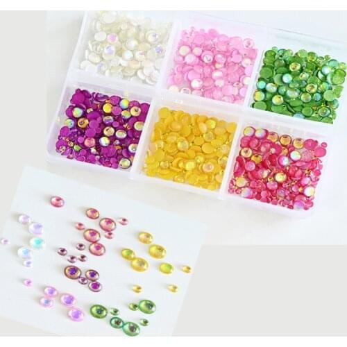 900Pcs(3/4/5mm-mix) Round Beads Flatback Resin Stones Gems For Nail Art Decoration Rhinestone Nail Crystals AB Rhinestones