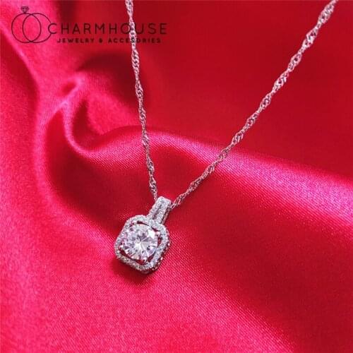 925 Sterling Silver Charm Necklaces For Women Cubic Zirconia Square Pendant & Necklace Chain Collier Femme Wedding Jewelry Gifts