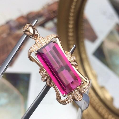 A406 Tourmaline Pendant Fine Jewelry Real 18 K Gold 100% Natural Rubi Tourmaline 4.6ct Gemstones Diamond Pendant Necklace