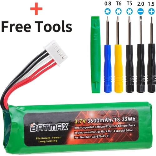 Batmax 3600mAh battery for JBL Flip 4, Flip 4 bluetooth speaker with install tools GSP872693 01