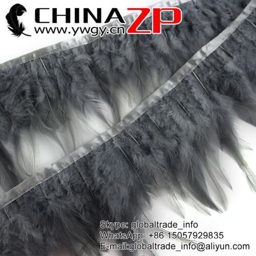 CHINAZP Factory Selected Prime Quality Dyed Grey Chicken Rooster Saddle Feather Fringe Trim