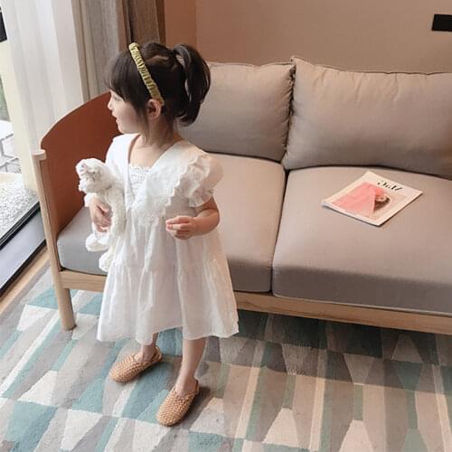 Kids dresses for girls Pure color all-match lace girls summer short-sleeved dress baby princess dress girls clothes