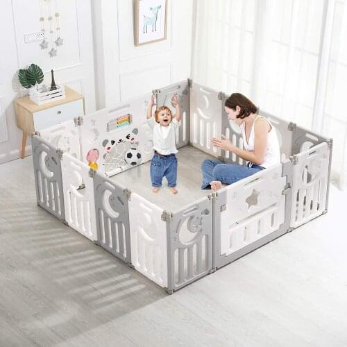 Children Playpen Game Barrier 14-panel Crawling Foldable Fences With Safety Gate Toy board Activity Space For Indoors Outdoors